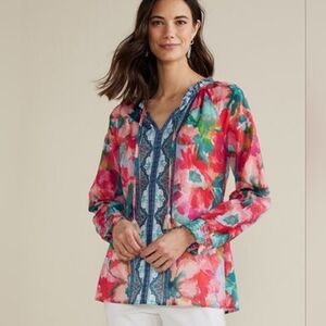NWOT Soft Surroundings Evalina Top Size M Colorful Cotton Boho